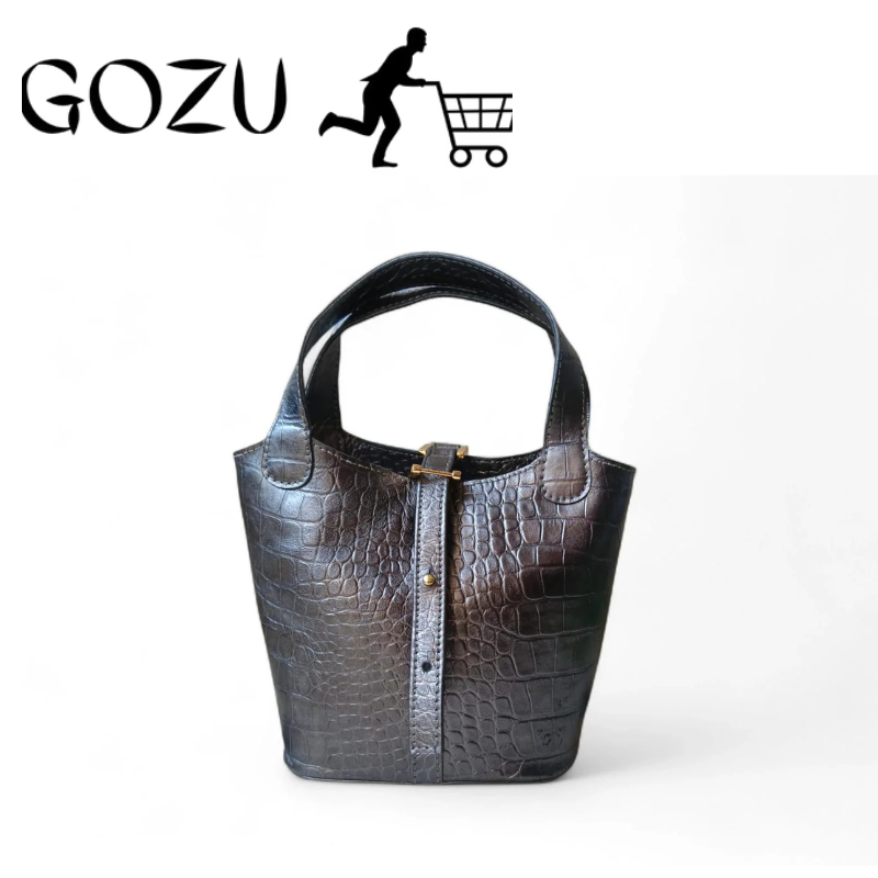 Guzo Women's Crocodile Embossed Leather Bucket Bag