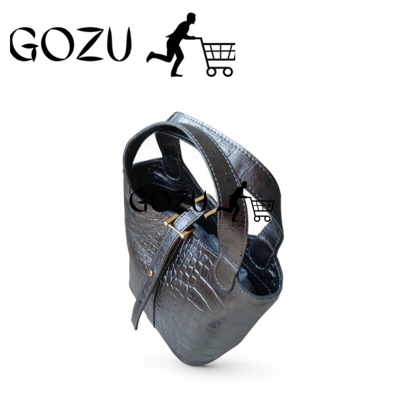 Guzo Women's Crocodile Embossed Leather Bucket Bag