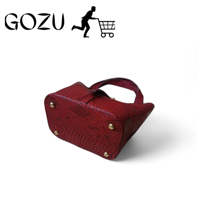 Guzo Women's Maroon Crocodile Pattern Leather Bucket Bag
