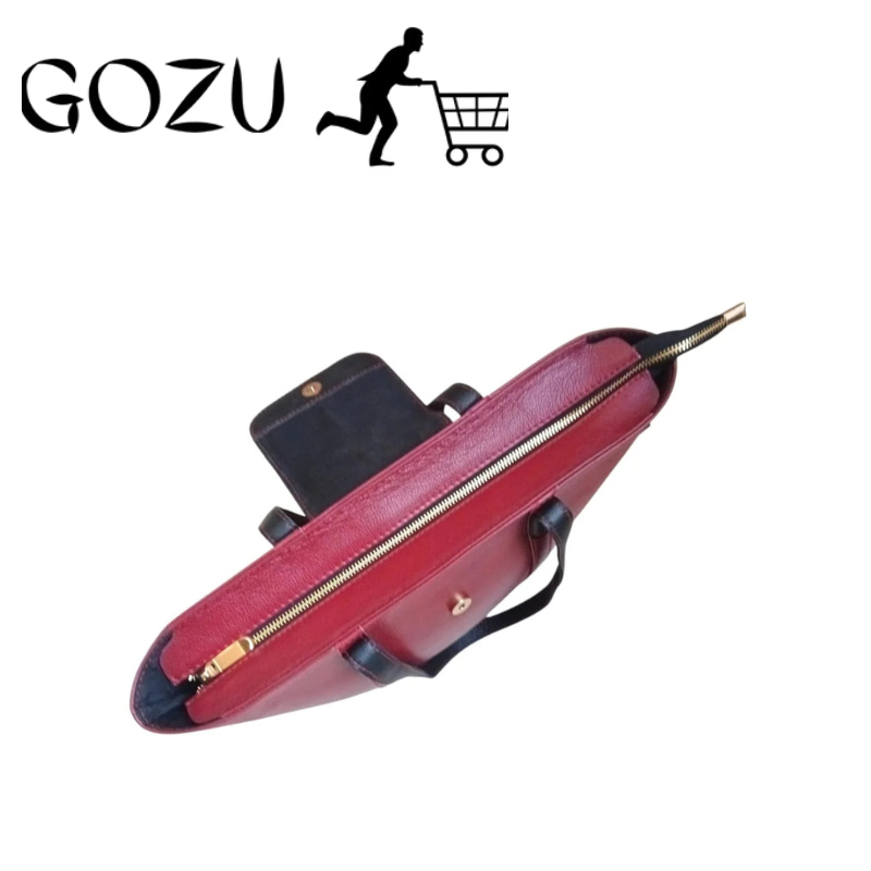 Guzo Red & Black Full-Grain Leather Tote Handbag for Women