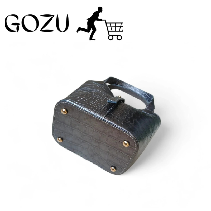 Guzo Women's Crocodile Embossed Leather Bucket Bag