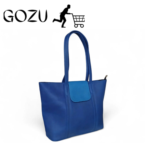 Guzo Blue Full-Grain Leather Tote Handbag for Women