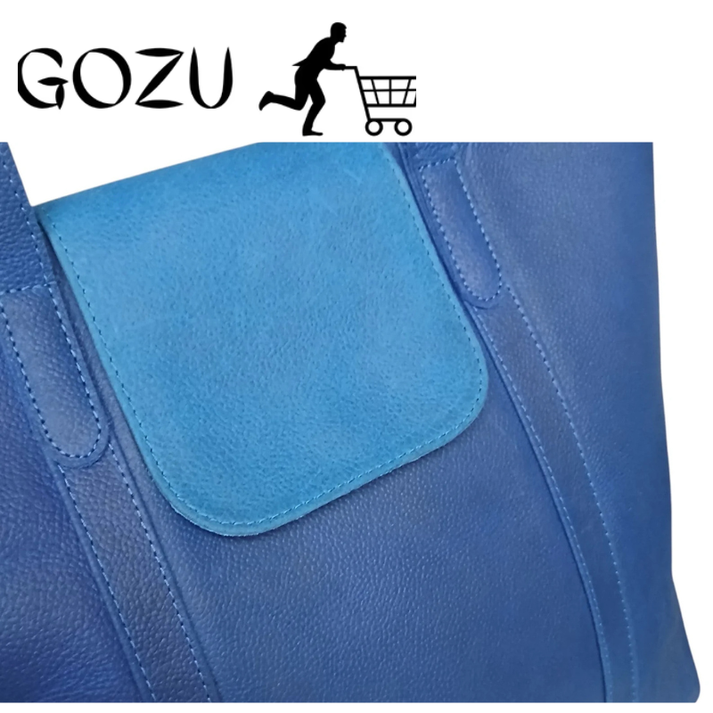 Guzo Blue Full-Grain Leather Tote Handbag for Women