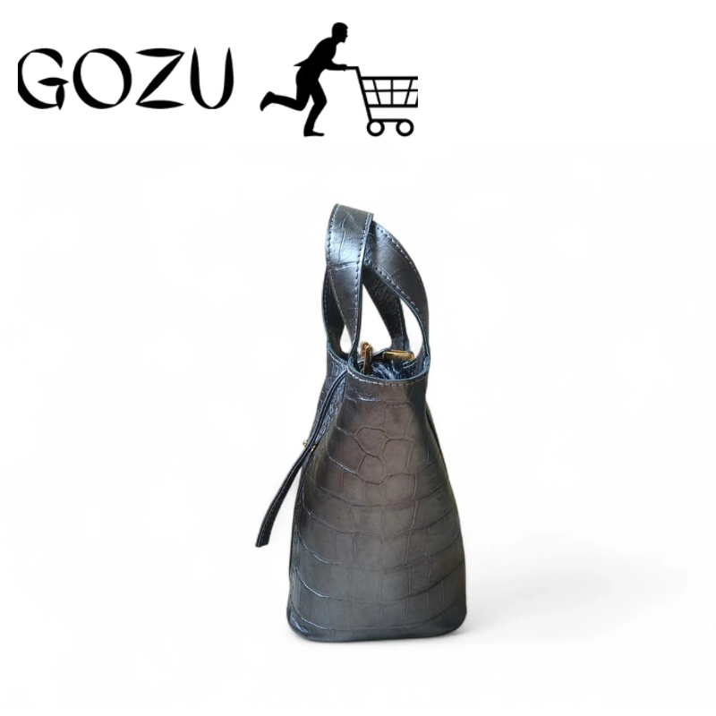 Guzo Women's Crocodile Embossed Leather Bucket Bag