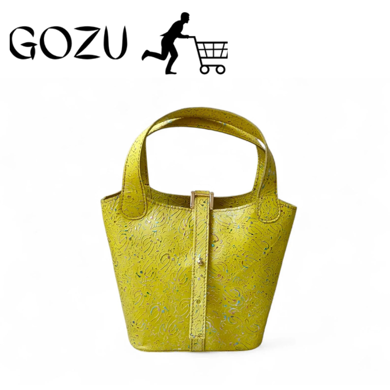 Guzo Women's Yellow Embossed Leather Bucket Bag