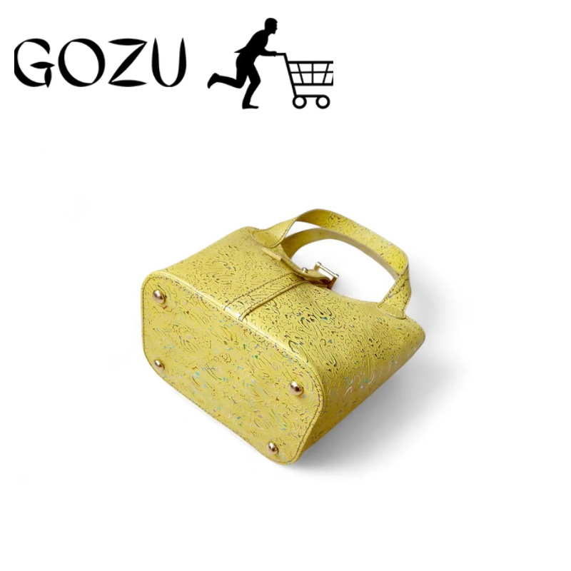Guzo Women's Yellow Embossed Leather Bucket Bag