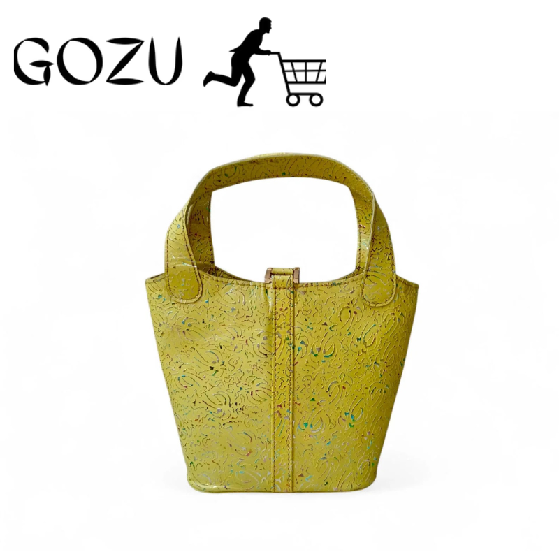 Guzo Women's Yellow Embossed Leather Bucket Bag