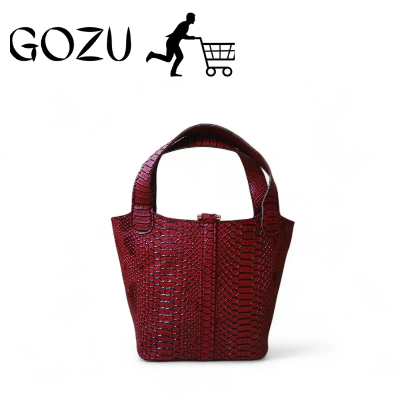 Guzo Women's Maroon Crocodile Pattern Leather Bucket Bag